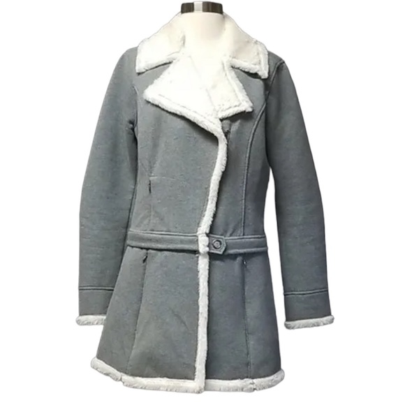 Athleta Jackets & Blazers - Athleta Gray Faux Fur Convertible Moto Pea Coat S